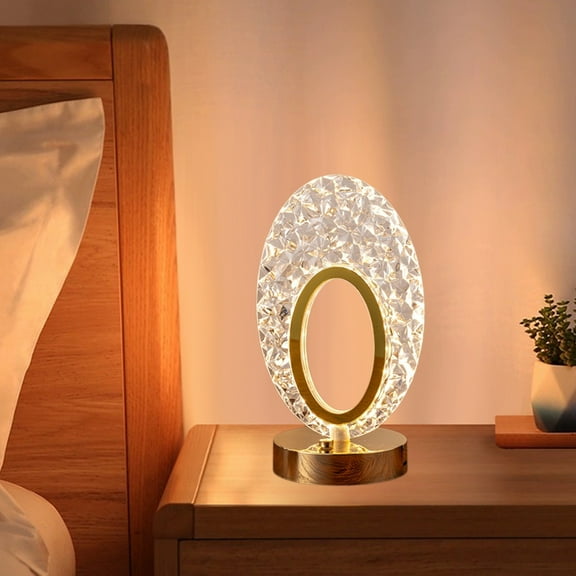 Hyknon Cordless Crystal Table Lamp Desk Lamp Rechargeable luminous Circle Nightstand Desk Light Dimmable Battery Powered Lamp Decorative Table Ornaments for Bedroom Decor Living Room
