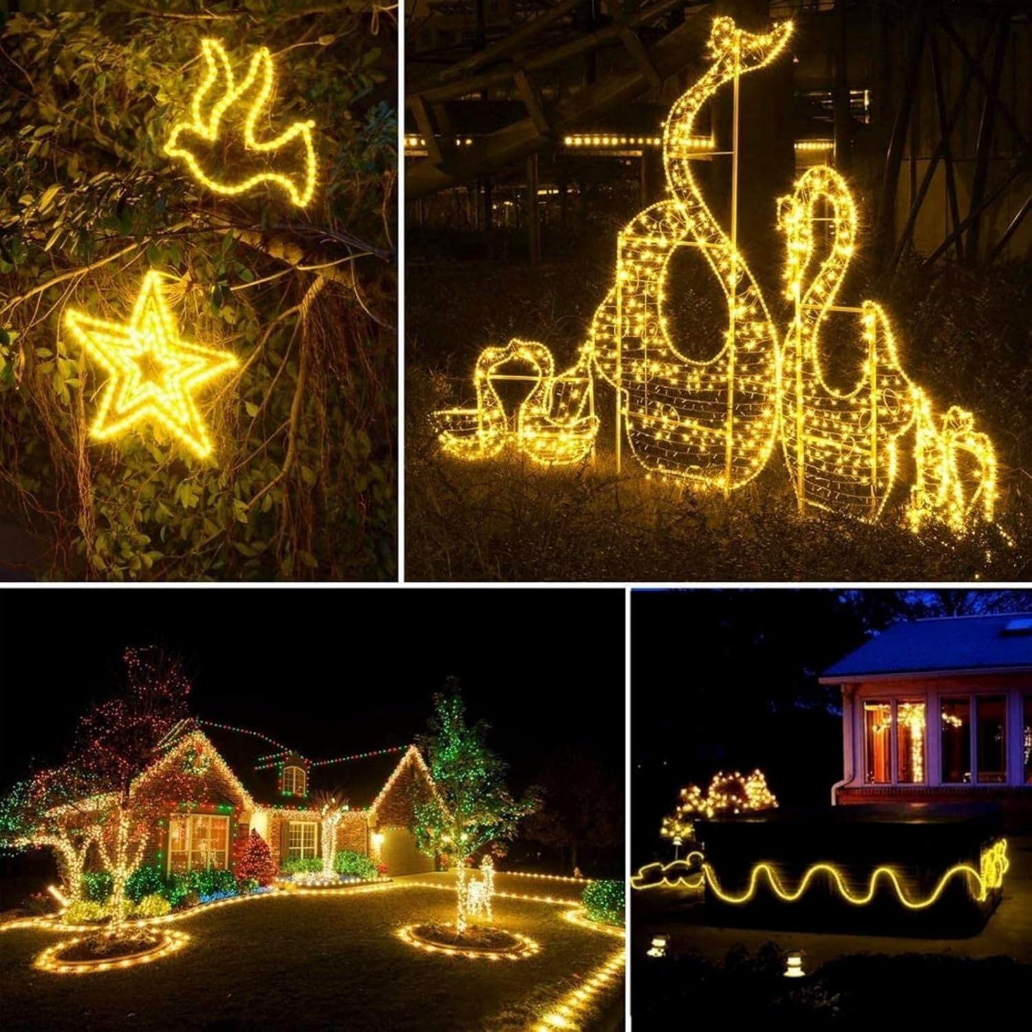 GoXteam Solar Rope Lights Outdoor IP65 Waterproof, 39FT 100LED Outdoor String Lights 8 Modes Trampoline Lights for Pool Tree Garden Yard Home Camping Wedding Holiday Decor, Warm White