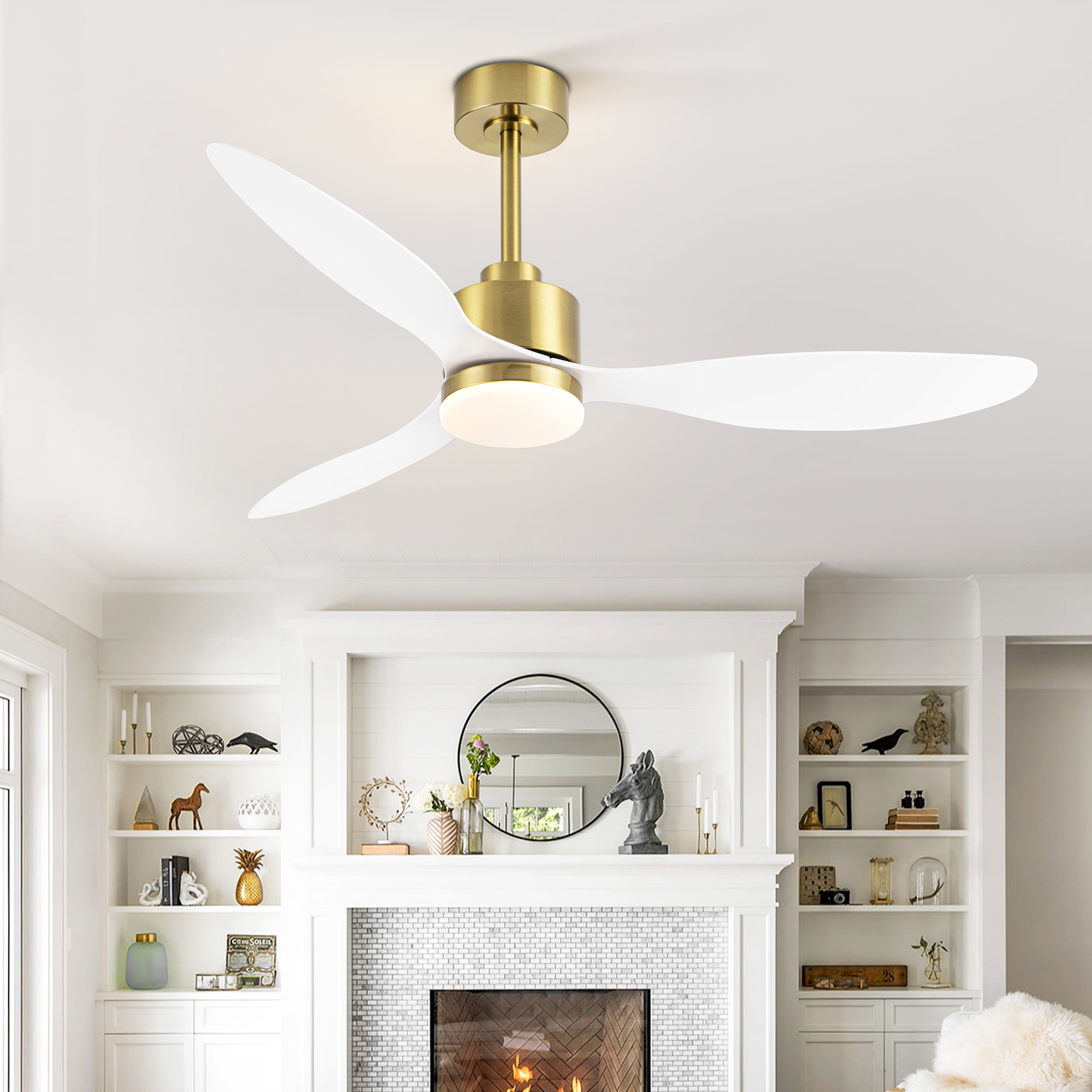 52" Low Profile Flush Mount Ceiling Fan With Light & Remote - Quiet DC Motor, 3 Color Dimmable LED, 6 Speeds