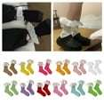 thumbnail image 3 of Yokua Women Elegnat Ribbed Cotton Socks Ruffled Lace Trimmed Candy Color Crew Socks, 3 of 21