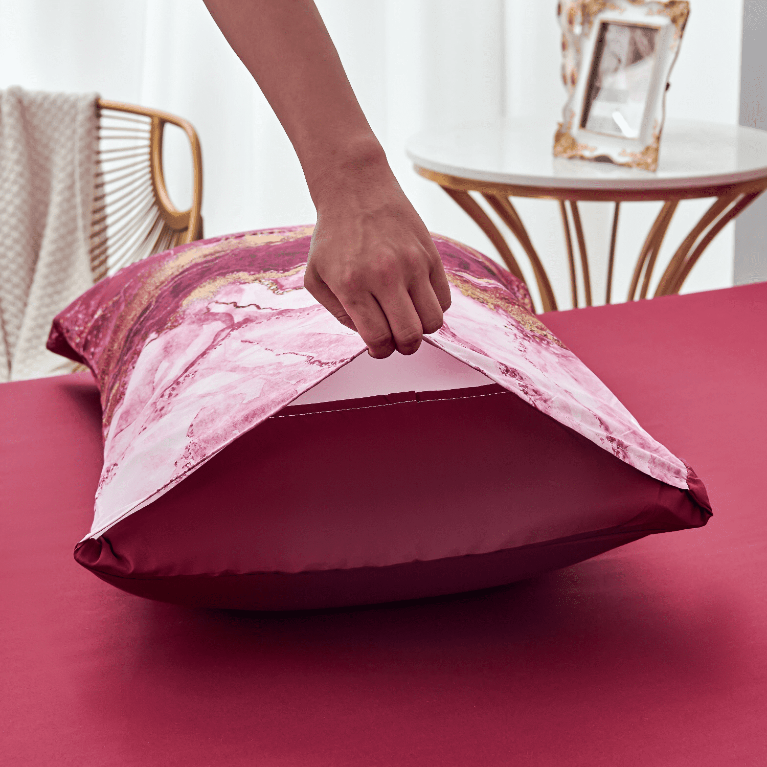 PERFEMET Burgundy Full Size Comforter Set for Women Men 6-Piece Marble Bed in a Bag Bedding Comforter Set for All Season