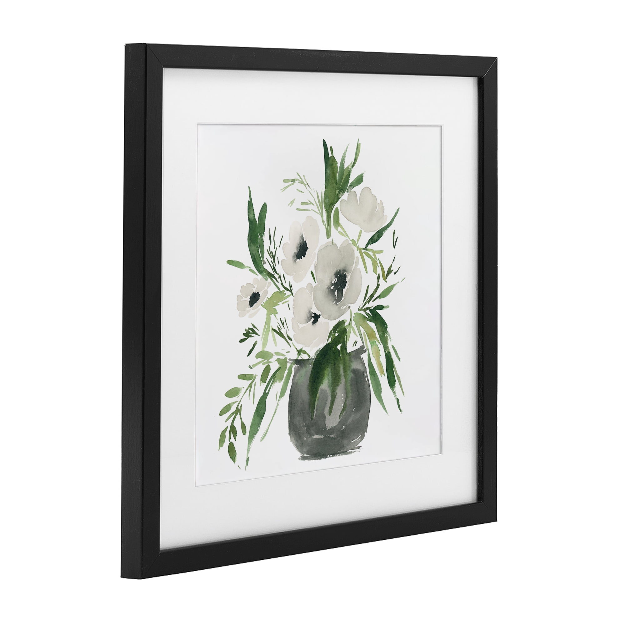 Stupell Industries Rounded White Anemones Black Framed Print Under Glass, design by Lucille Price