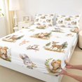 thumbnail image 4 of Castle Fairy Cute Watercolor Animal Deer King Sheets 4pcs for Boys,Adorable Fox Rabbit Owl Bedding,White Green Pink,1 Fitted Sheet, 1 Flat Sheet and 2 Pillowcases, 4 of 6