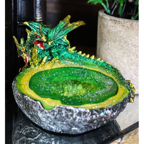 Green Hydra Dragon Guarding Emerald Pool Crystal Quarry Cigarette Ashtray Statue