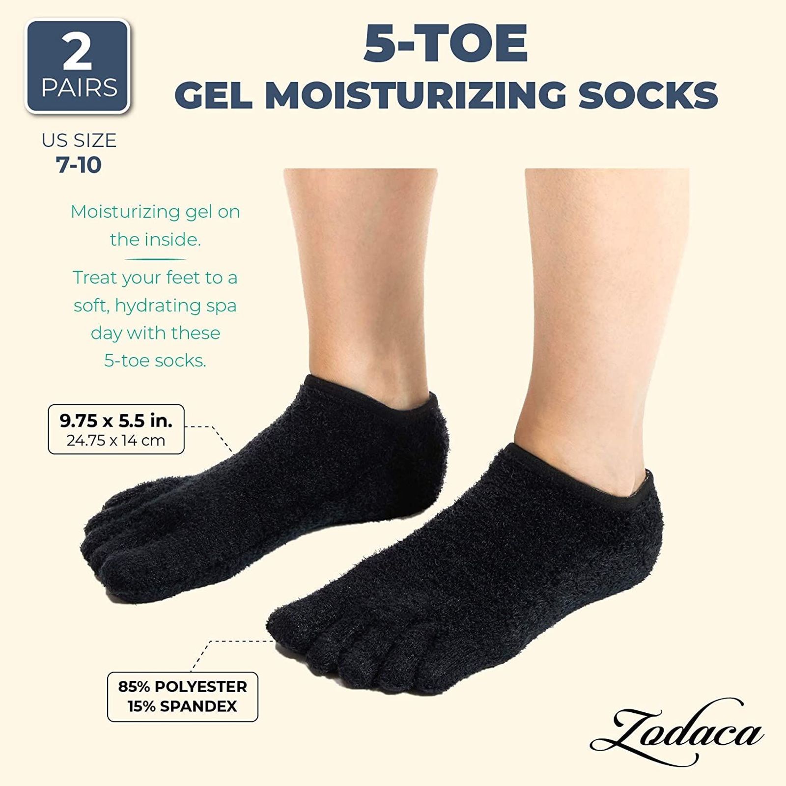 Black 5-Toe Gel Socks (US 7-10, 2 Pairs) - image 2 of 7