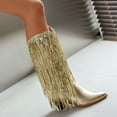 thumbnail image 7 of FRSASU women's thick-heeled western pointed booties tassels & sequins decorated fashionable boots mid heel mid top boots Gold, 7 of 7