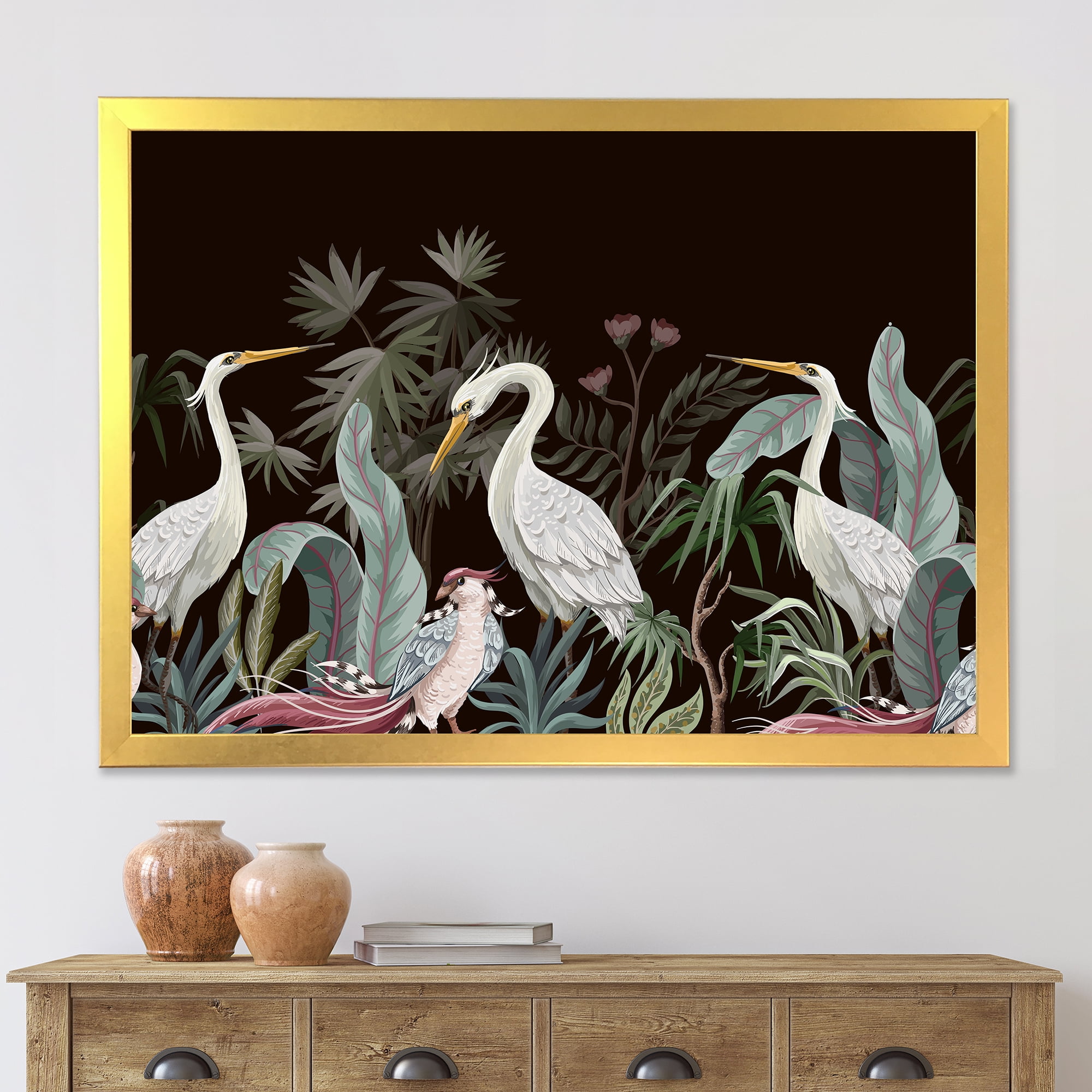Designart 'Chinoiserie With Peonies and Birds III' Traditional Framed Art Print