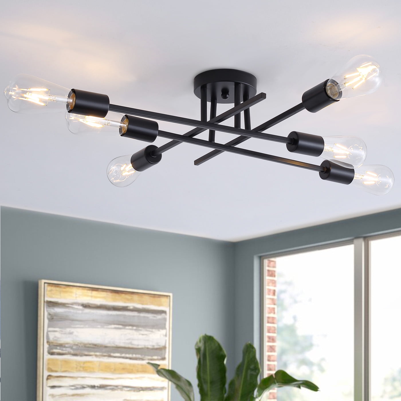 Aiwen Retro Metal Sputnik Semi Flush Mount Ceiling Lamp Modern Light Fixture