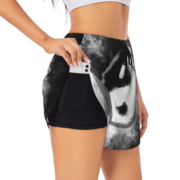 Balery Yin And Yang Pantalones cortos deportivos para mujer con forro y dos bolsillos, elásticos, para entrenamiento, gimnasio, yoga-Medium