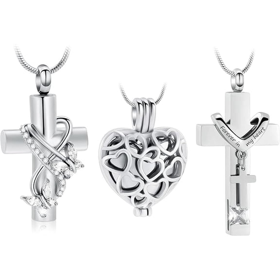 3 Pcs Urn Necklace for Ashes Butterfly / Heart / Cross Cremation Cross Heart Urn Pendant Necklace Ashes Pendant for Human Memorial Ash Jewelry