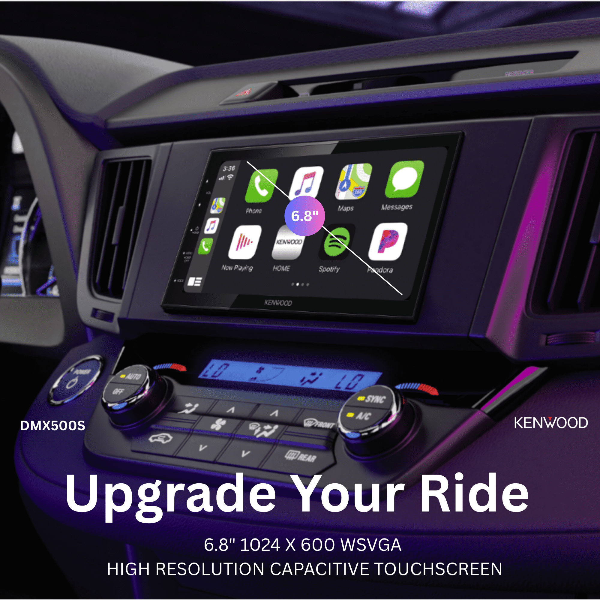 KENWOOD DMX500S 6.8" Touchscreen Car Stereo with Wireless & Wired Apple CarPlay and Android Auto – Easy Install Short Chassis (New)