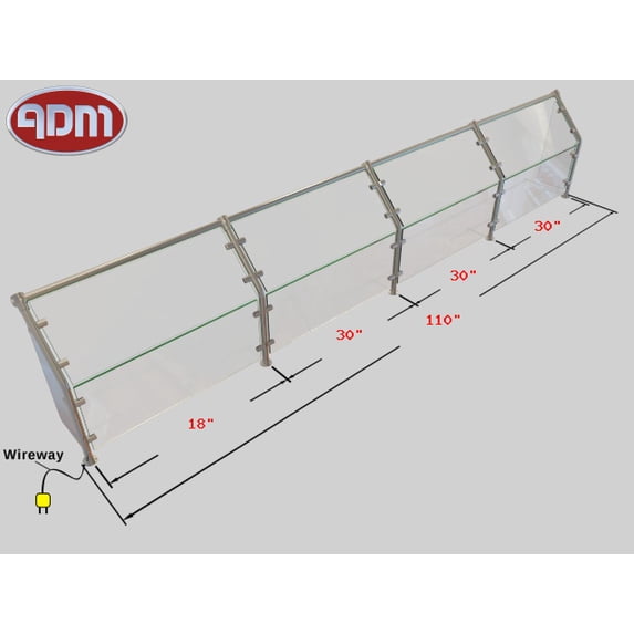 Sneeze Guard | ADM Sneezeguards | EP36-4BAY-A18-B30-C30-D30-LP-RP-FLANGE-LYT-SS
