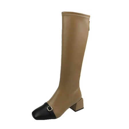 

KBKYBUYZ Autumn And Winter New Style Square Toe Thick Heel And Velvet High-top Boots Rear Zipper Women s Boots