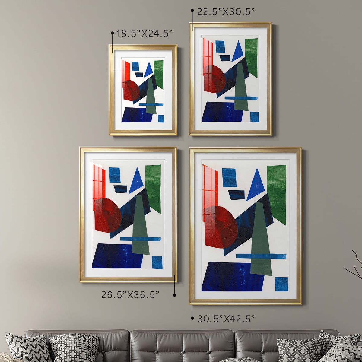Wexford Home Colorful Shapes III Premium Framed Print, 18.5" x 24.5" - Ready to Hang, Gold (Set of 2)