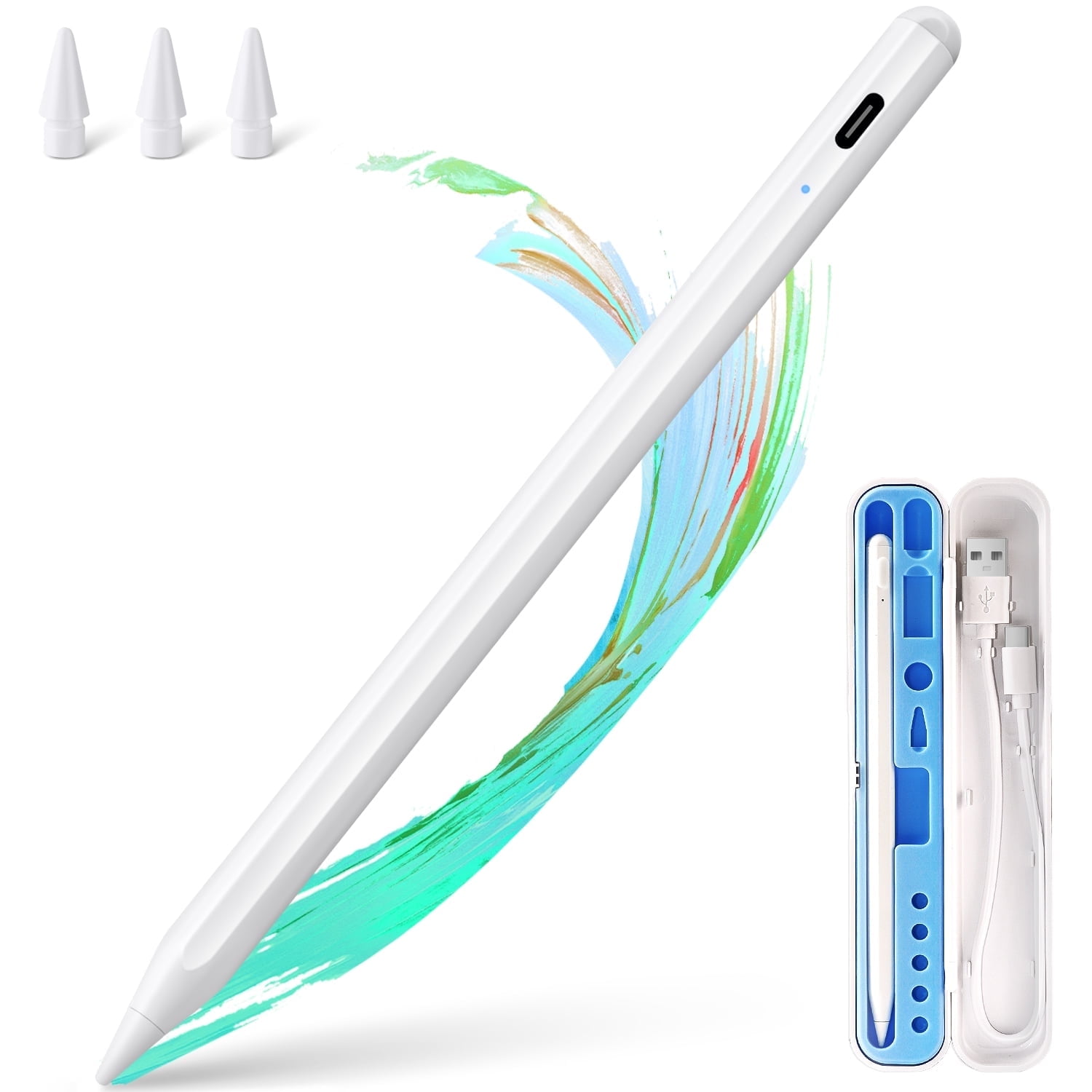 iPad Stylus Pen with Palm Rejection & Tilt Sensitivity - Fast Charging Digital Pencil Compatible with iPad 10/9/8/7/6, iPad Pro 12.9"/11", iPad Mini 6/5, iPad Air 5/4/3 (White)
