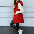 thumbnail image 2 of Stichou Womens Long Winter Vests Outerwear Quilted Puffer Jackets with Hood Stand Collar Cold Weather Coats Travel Outfits Red XL, 2 of 6