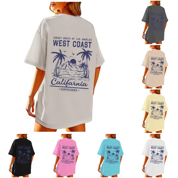 RMGVDSD Women's Oversized T Shirts Trendy Graphic Tees Crewneck Short Sleeve T-Shirts Summer Tops Beach Casual Loose Tshirts