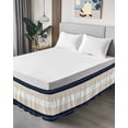 thumbnail image 4 of Navy Beige Striped Wrap Around Bed Skirts for Queen Bed 16" Drop, Bed Skirt with Adjustable Elastic Belt Dust Ruffle Bed Valance for Bedroom Hotel Luxury Gradient Geometric Blue White Bed Frame Cover, 4 of 7