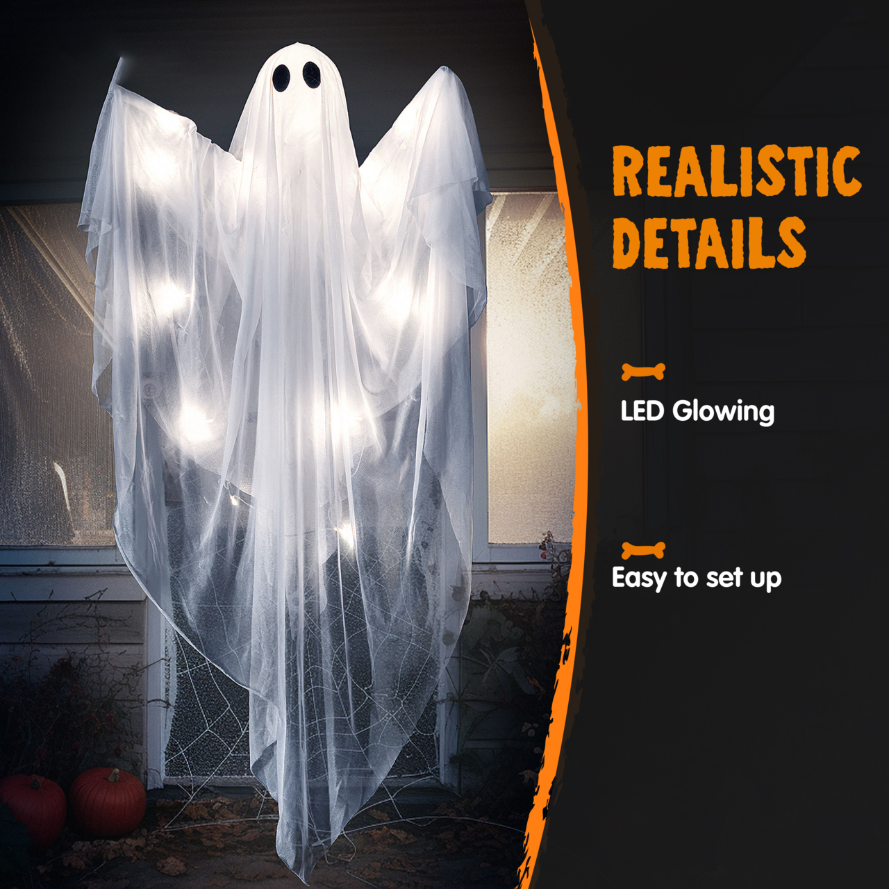 Joyfy Hanging Light-Up Ghost Decoration, White, 47 In photo 5
