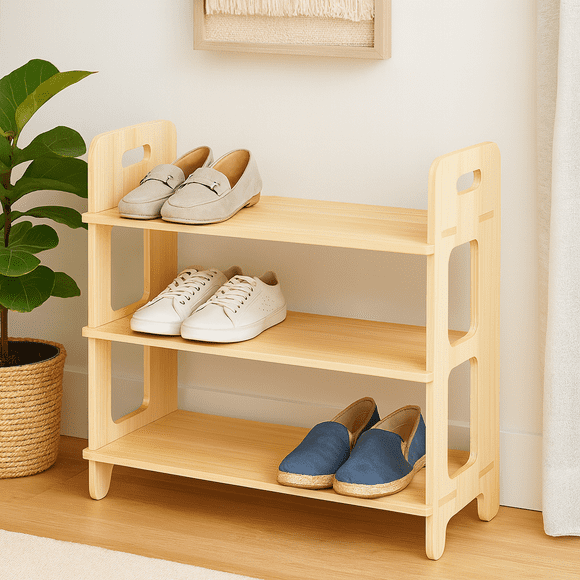 Zapatero de Madera Pino Natural 3 Niveles Organizador de Calzado Armable para 9 Pares