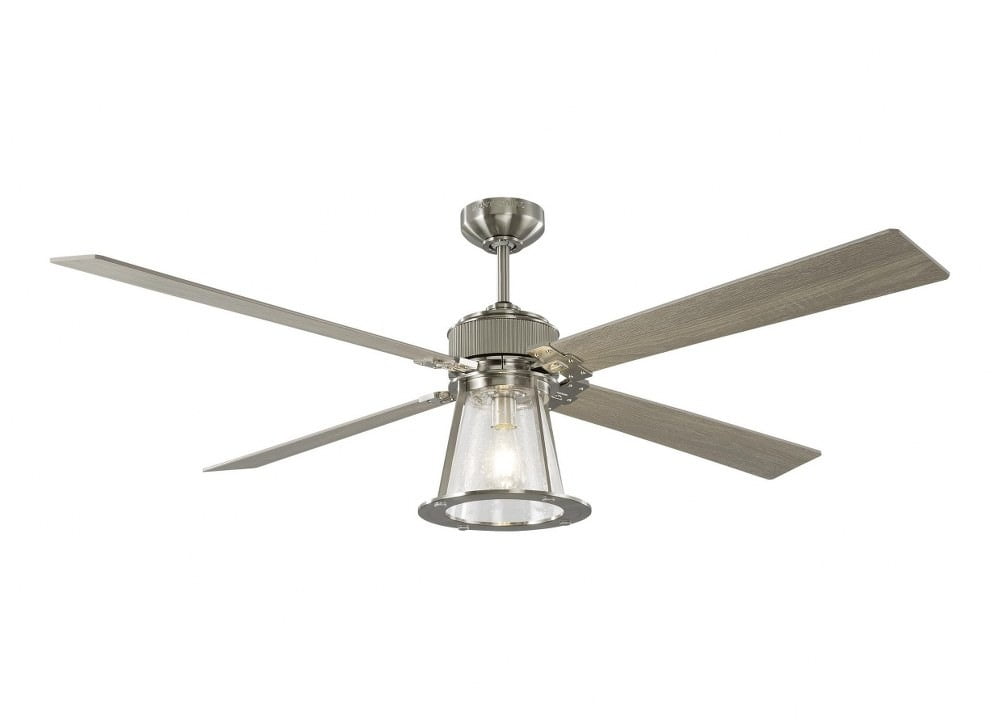 60 Inch 4 Blade Ceiling Fan With Light, Seeded Glass Ceiling Fan