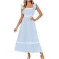 thumbnail image 2 of DailyTrove Women's Solid Color Square Neck Maxi Dress, Short Sleeve, Casual Garden & Brunch Wear, Lightweight Cotton Blend, Fit & Flare, Contrast Trim, 2 of 6