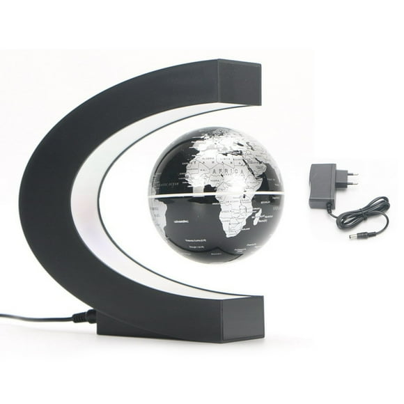 Magnetic Levitation Globe C Shaped 3 Inch Black Frosted LED Magnetic Levitation Globe Office Desk Decoration GiftEU Plug