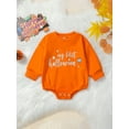 thumbnail image 3 of Baby Boys Girls Halloween Outfits Letter Pumpkin Oversized Bubble Romper Newborn Long Sleeve Sweater Fall Clothes, 3 of 8