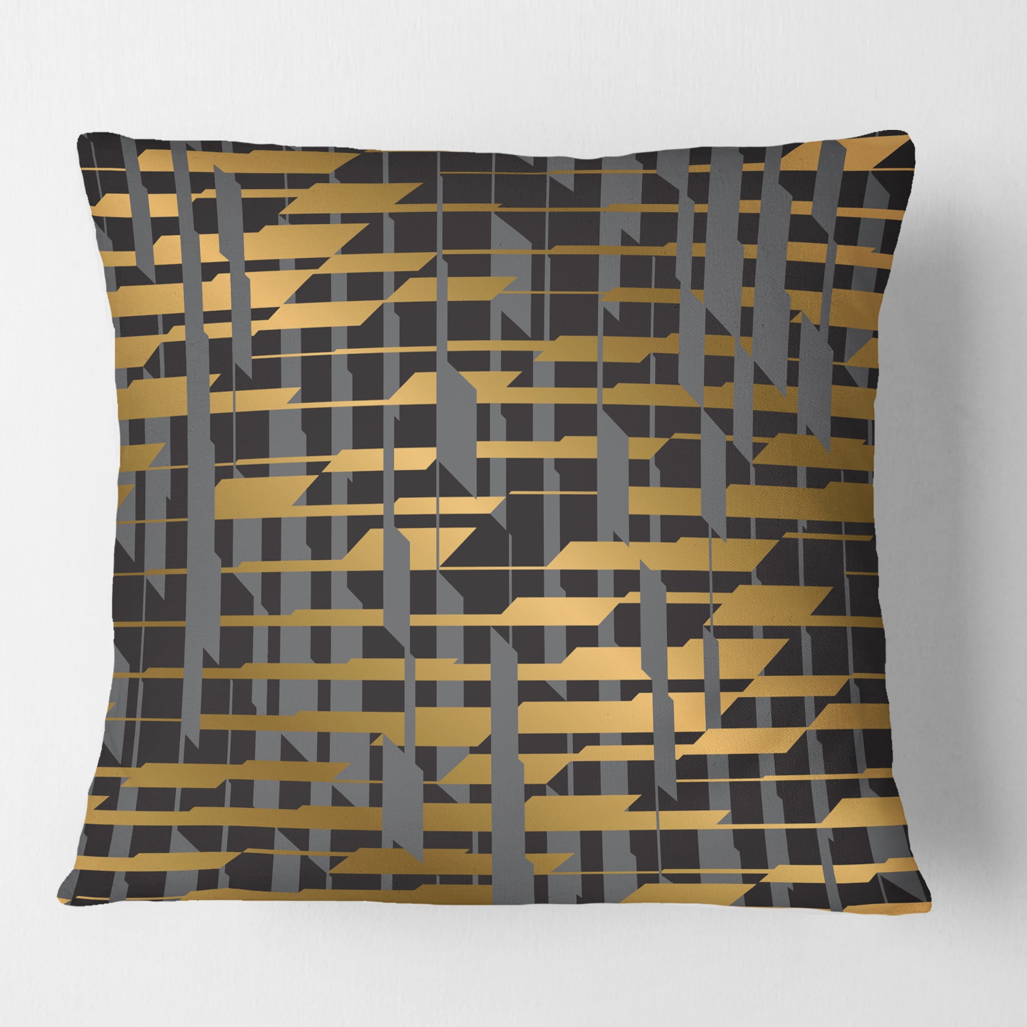 Designart Gold Checkered Pattern I' Mid-Century Modern Throw Pillow - 16x16
