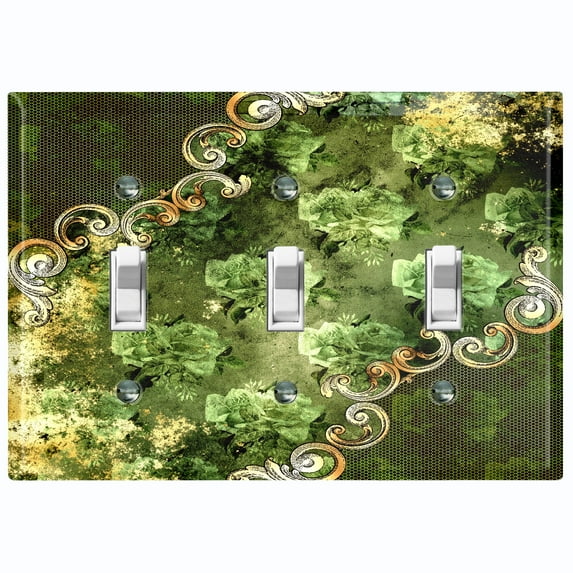 Metal Light Switch Plate Cover Elegant Green Floral Frame Damask DAM072