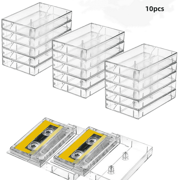 10 Pack Cassette Tape Cases, Clear Plastic Storage Cases for Tapes, Storage Case for Audio Cassette Tape Organization, 4.25*2.75*0.6in