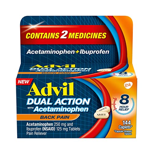 Advil Dual Action Back Pain Caplets Delivers 250mg Ibuprofen and 500mg Acetaminophen Per Dose