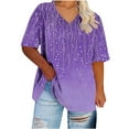 thumbnail image 2 of Women Vneck Gradient Shirts Casual Short Sleeve Blouses Loose Plus Size Tunic Tshirts Summer 2025, 2 of 5