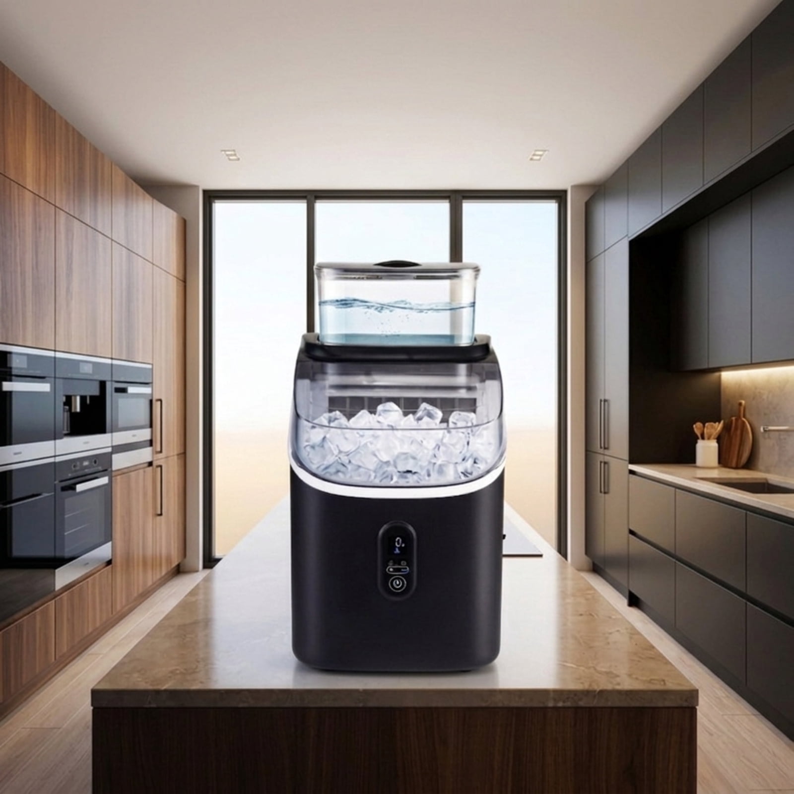 RUIE Countertop Ice Maker Machine 34 lbs/Day, Portable Ice Cube Maker with External Water Tank Self-Cleaning and 13 Thickness Levels, Black