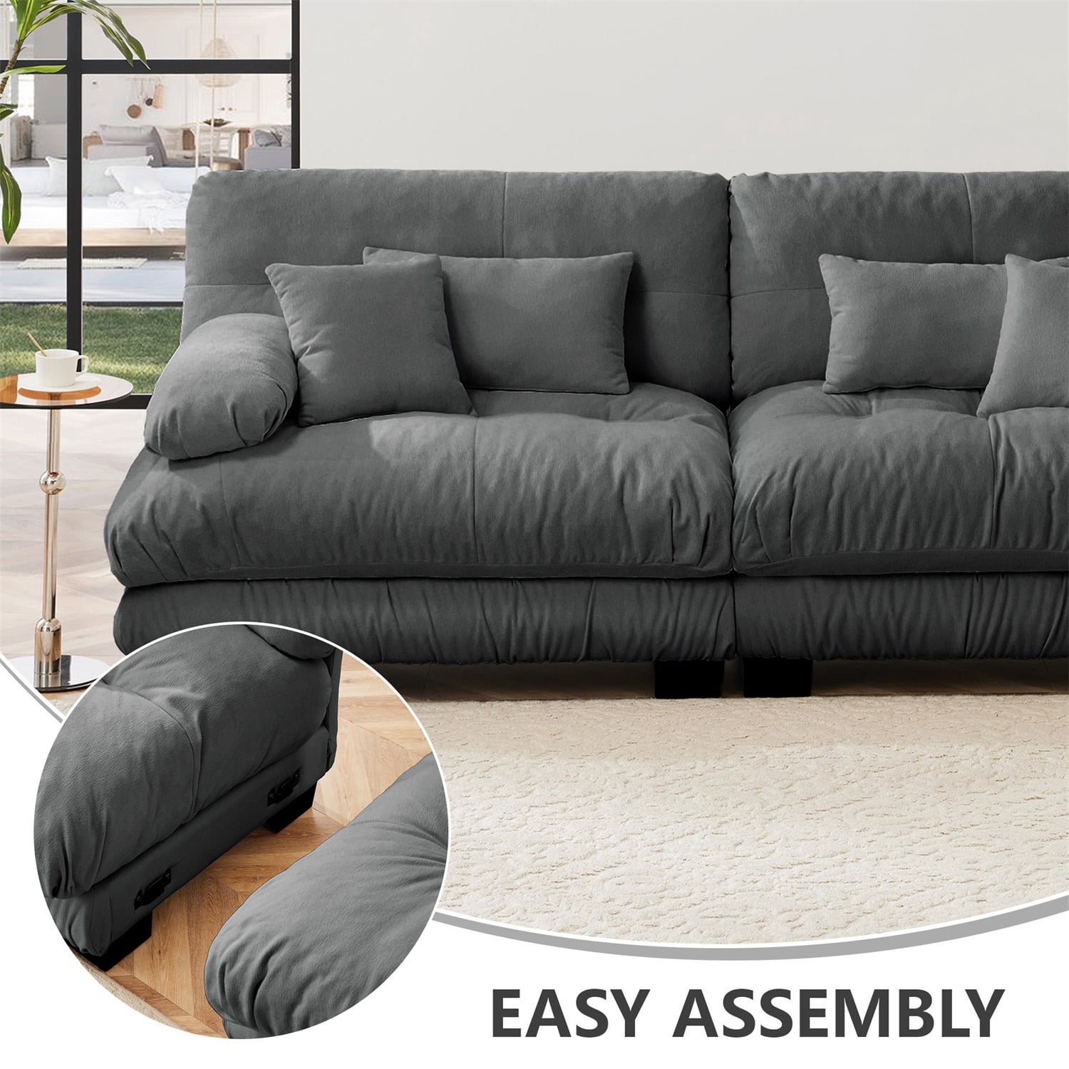 Hommoo Chenille Fabric Cloud Couch Loveseat with 2 Lumbar Pillows and 2 Throw Pillows, 2 Seater Sectional Sofa Couches for Living Room Apartment, Gray