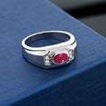 thumbnail image 3 of Gem Stone King Men's 925 Sterling Silver Red Ruby and White Created Sapphire Ring (2.05 Cttw, Gemstone July Birthstone, Oval 8X6MM,, Size 11), 3 of 3