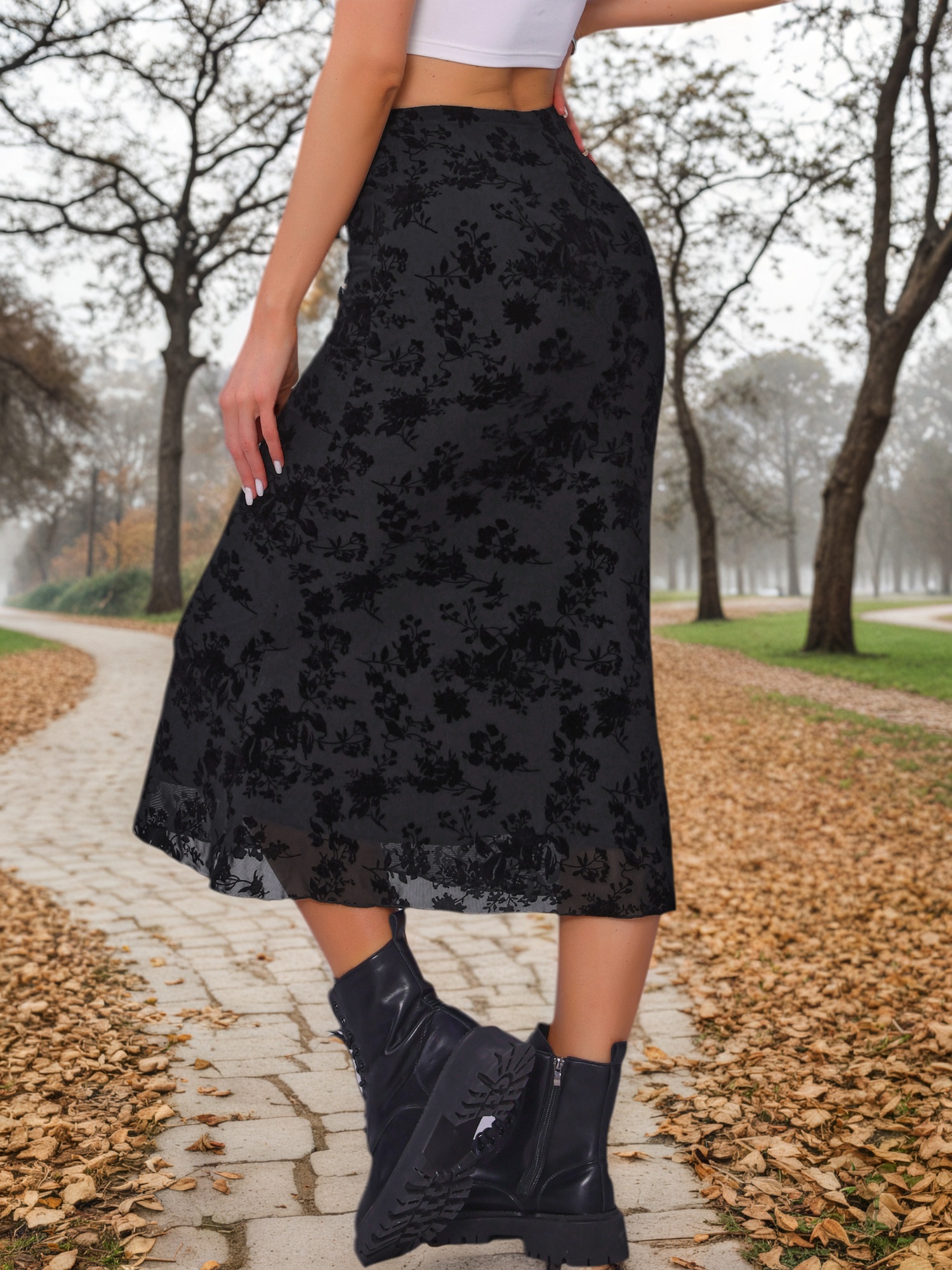 DARING DIVA Women's High Waist Bodycon Mesh Fishtail Midi Skirts XS Black