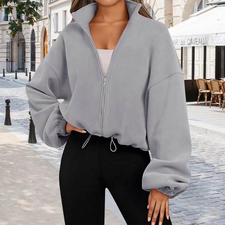 BYHONG Zip Up Hoodie Women Oversized Sweatshirt Cropped Jacket