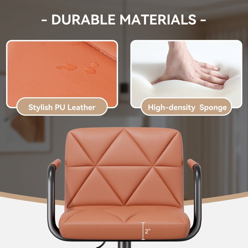 Hawsaiy Modern Bar Stools Set of 2, PU Leather Adjustable Swivel Bar Chairs with Armrests and Back, Hydraulic Counter Height Stools with Footrest for Kitchen Island, Dining Room, Bar, Umber