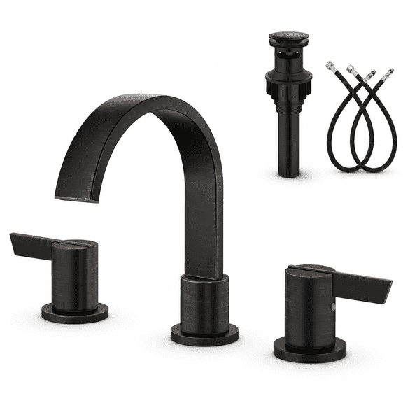 Bronze 3 Hole 8 Inch Widespread Bathroom Vanity Faucet with 2 Handles and Pop-Up Drain