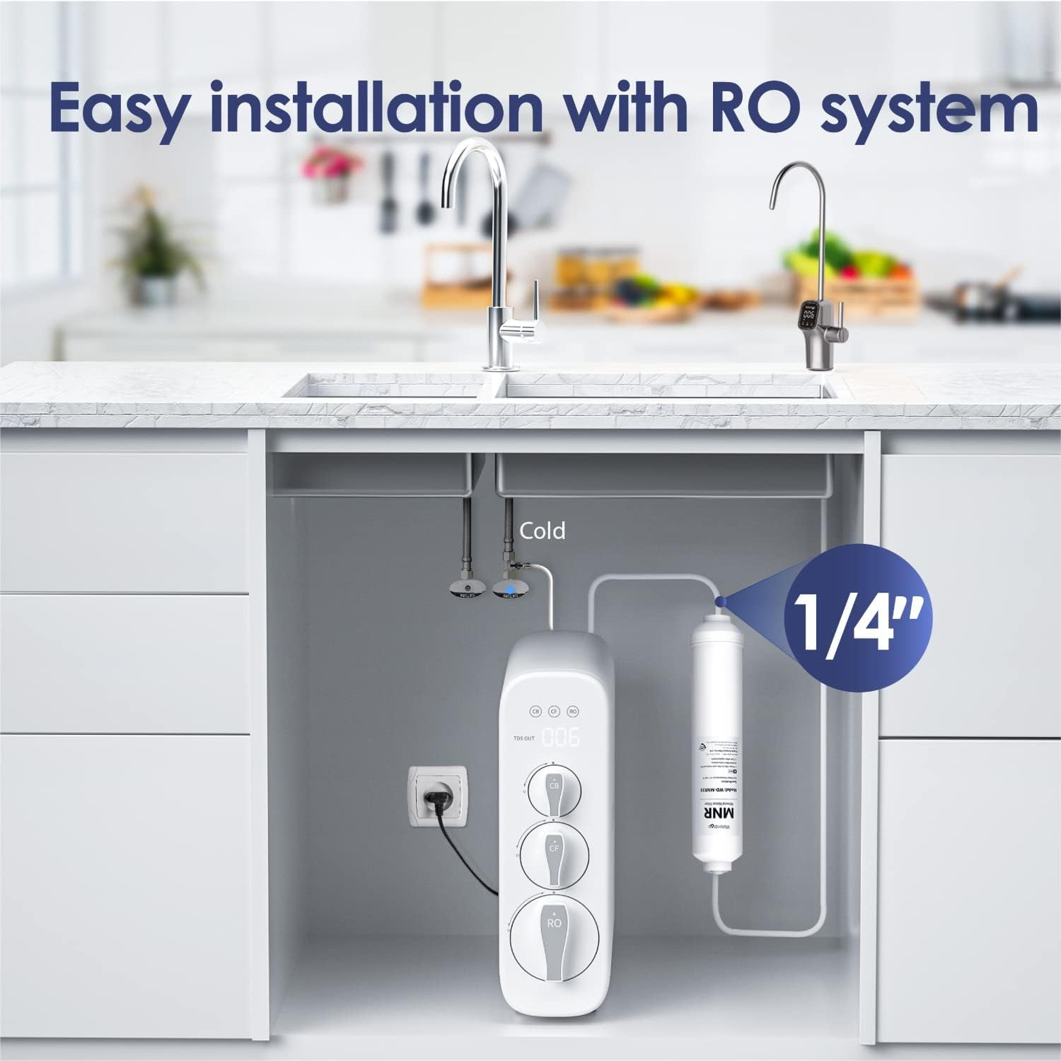 Waterdrop Remineralization Filter WD-MNR35, RO Mineral Filter, 1/4" Quick Connect Mineral Filter For Reverse Osmosis System, Under Sink Water Filtration Restore Essential Minerals for RO System