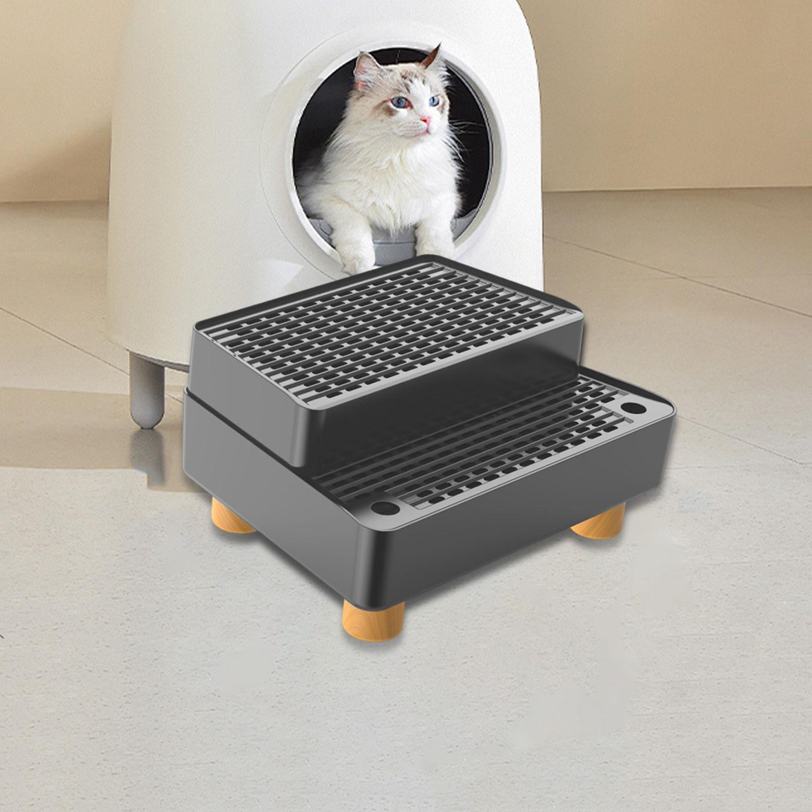 CarpNettore Automatic Cat Litter Box Ramp 2 Steps Waterproof Pad Mat with Non Slip Feet Leakproof Cat Litter Stair for Small Elderly Cats Dark Grey
