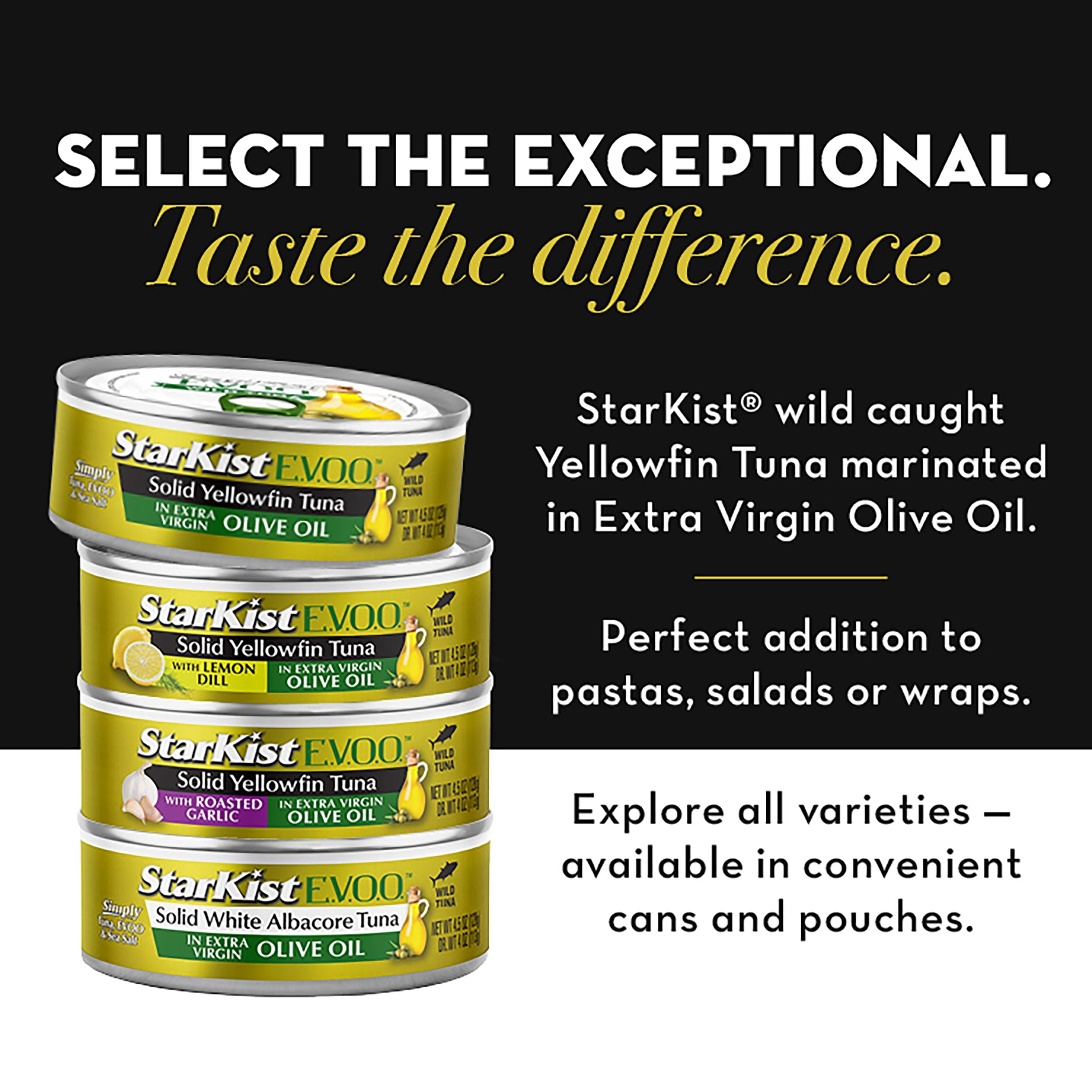 (2 pack) StarKist Selects E.V.O.O. Solid Wild Caught Yellowfin Tuna in Extra Virgin Olive Oil, 26g Protein, 4.5 oz Can