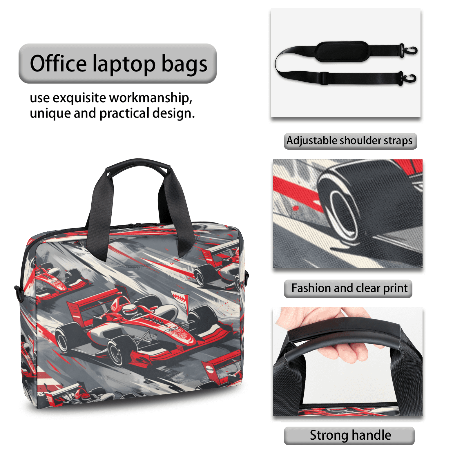 Herdesigns Racing Car Laptop Bag for Women Men, Computer Case Briefcase Messenger Bags, 15-15.6 inch Laptop Sleeve Shoulder Bag