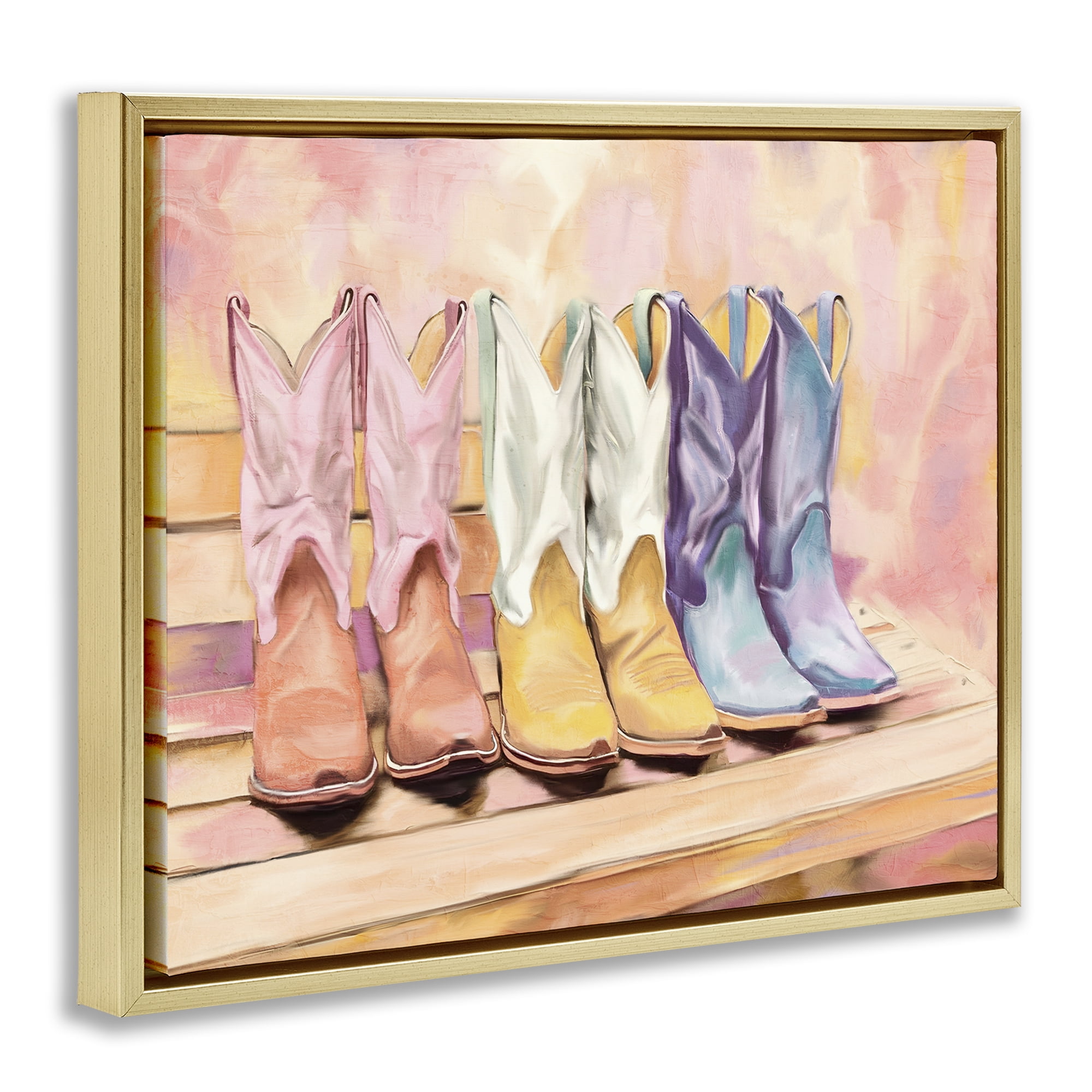 Painted Boots Trio Gold Framed Floater Canvas Wall Art, design by Kim Allen