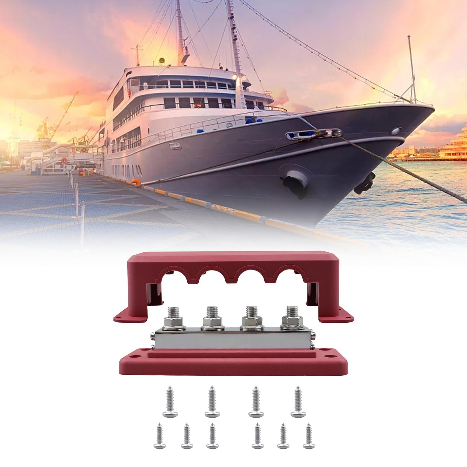 Power Distribution Block, Junction Block, 600 Amp Rating with Cover, 4x 3/8" Terminal Block Busbar for Truck RV Boat Marine Red