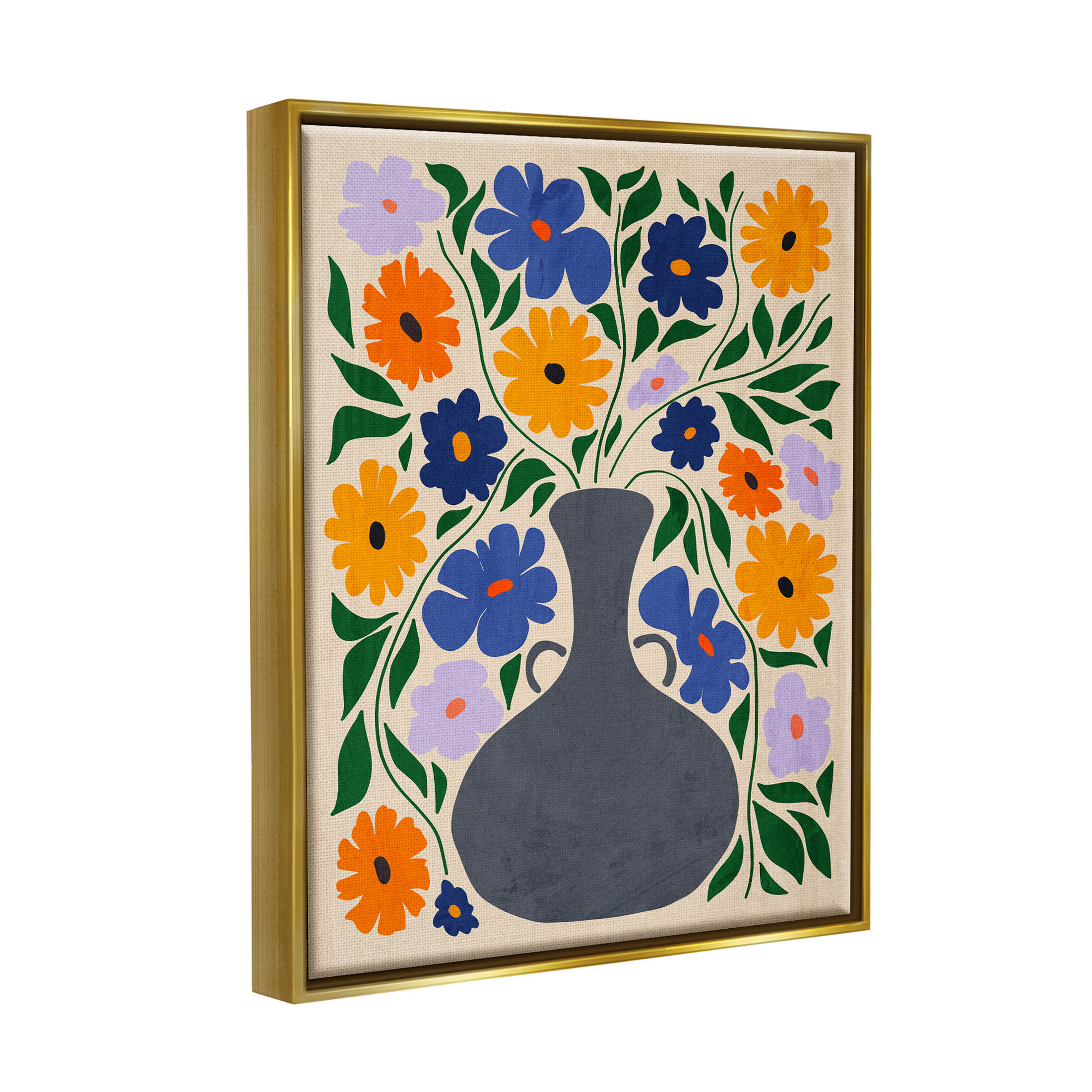 Stupell Industries Contemporary Daisies Flower Pot Graphic Art Metallic Gold Floating Framed Canvas Print Wall Art, Design by Ziwei Li
