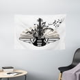 thumbnail image 1 of Guitar Tapestry, Geometrical Elements Stripes Swirls Dots Lines and Musical Notes Rock and Roll, Wall Hanging for Bedroom Living Room Dorm Decor, 60W X 40L Inches, Tan Black White, by Ambesonne, 1 of 2