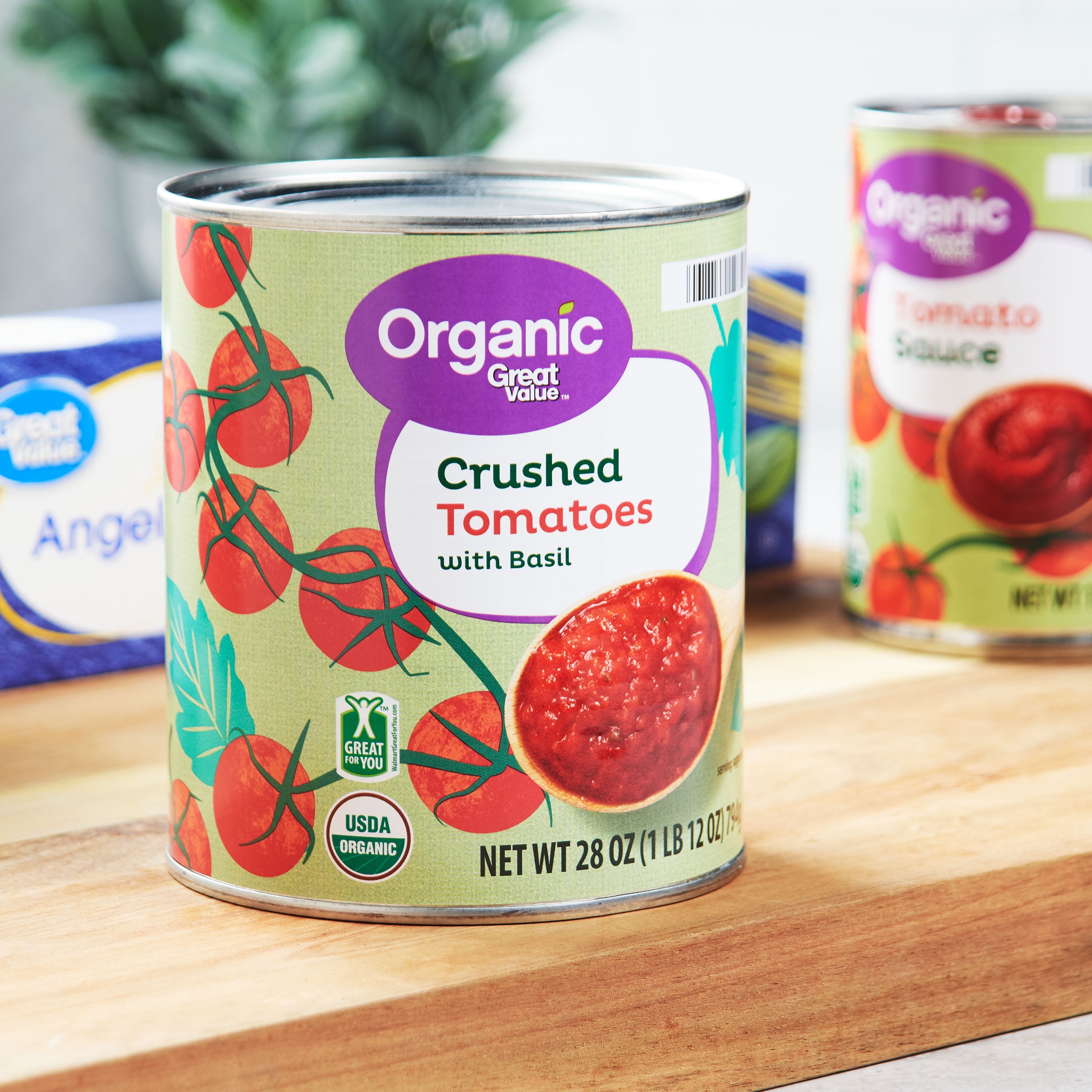 (4 Pack) Great Value Organic Crushed Tomatoes with Basil, 28 oz
