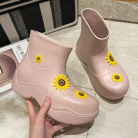 

PIKADINGNIS New Cute Duck Waterproof Women Rainboots Ultralight EVA Slip-on Thick Sole Ladies Rain Shoes Solid Girls Platform Ankle Boots